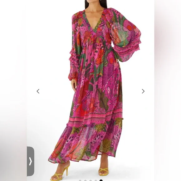 Farm Rio x Anthropologie Cool Leopard Long Sleeve Maxi Dress size XXS NWT - Picture 3 of 16